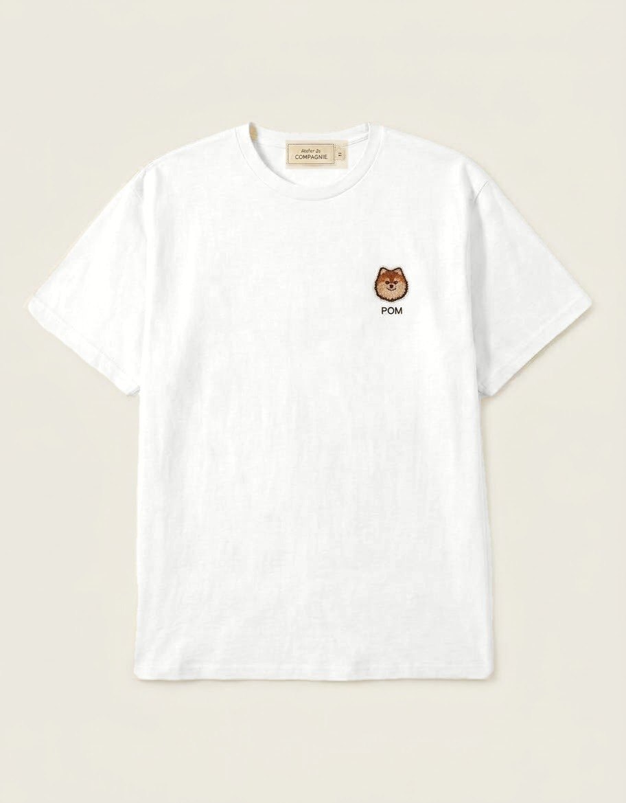 Pomeranian — The Originals white tee, front