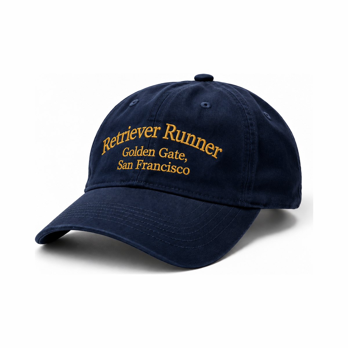 Retriever Runner cap — Washed Navy with golden embroidery
