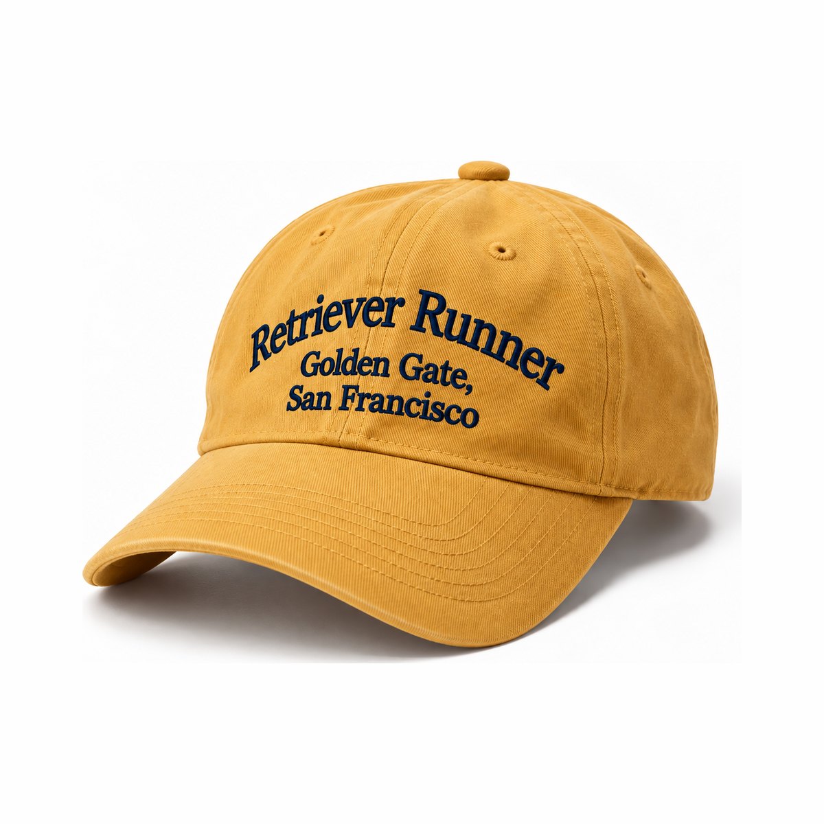 Retriever Runner cap — Faded Golden Yellow with navy embroidery
