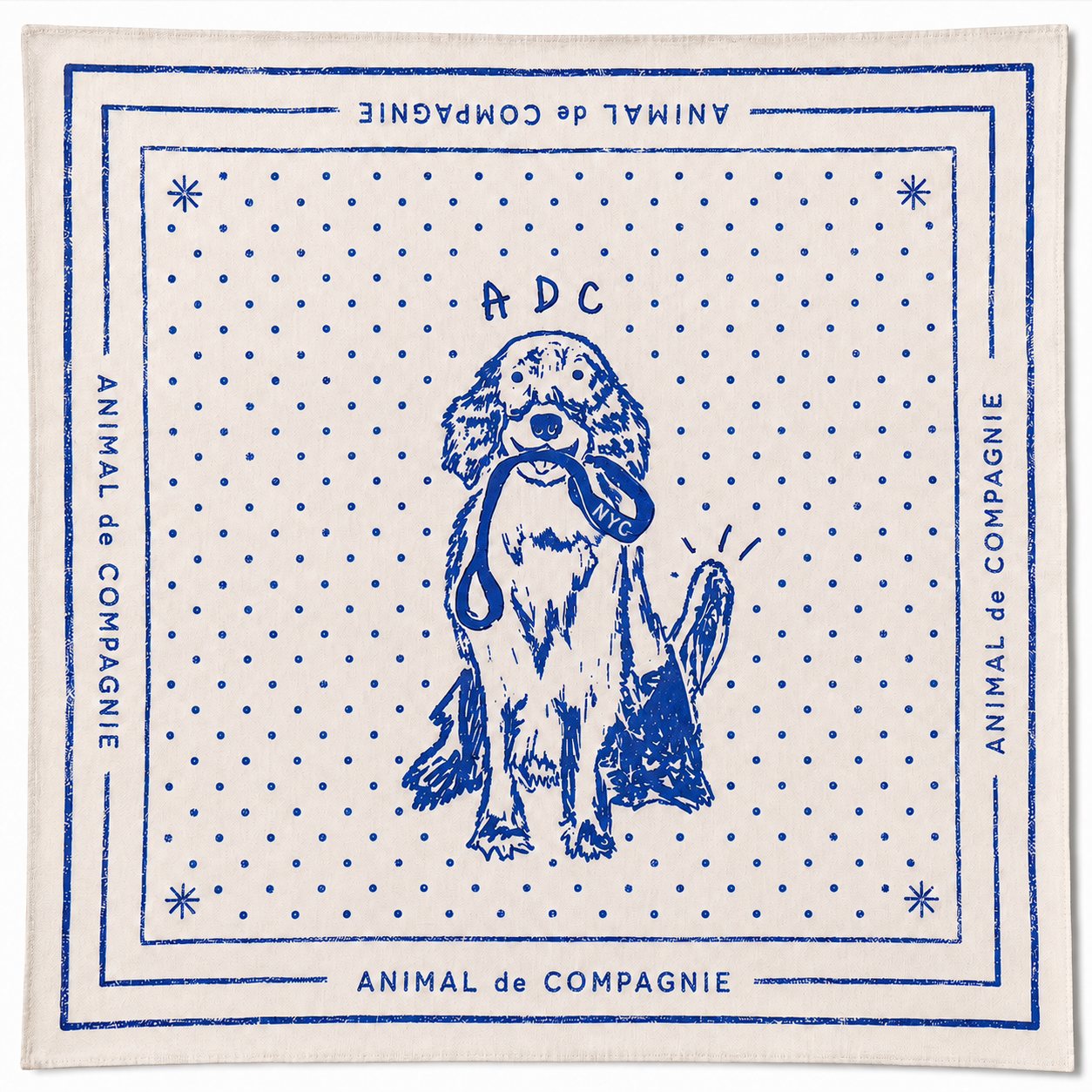 ADC Golden Retriever bandana — cream with blue print