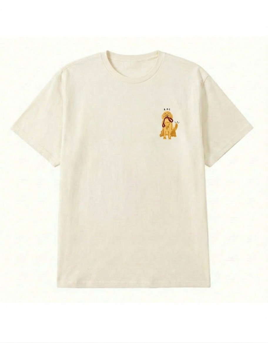 Golden Retriever Boy tee front — golden retriever with leash chest print