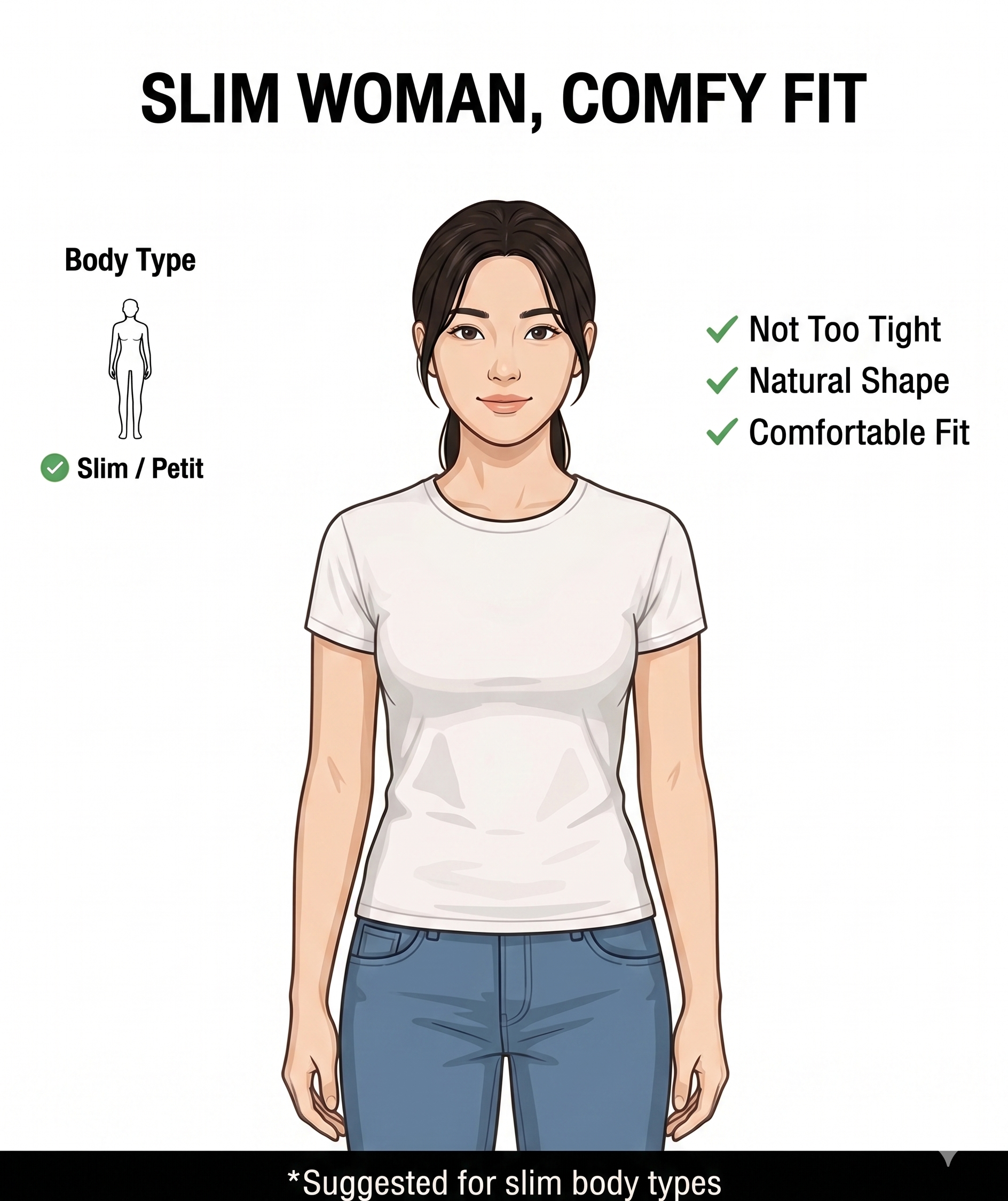 Slim woman wearing Size 1 — comfortable everyday fit