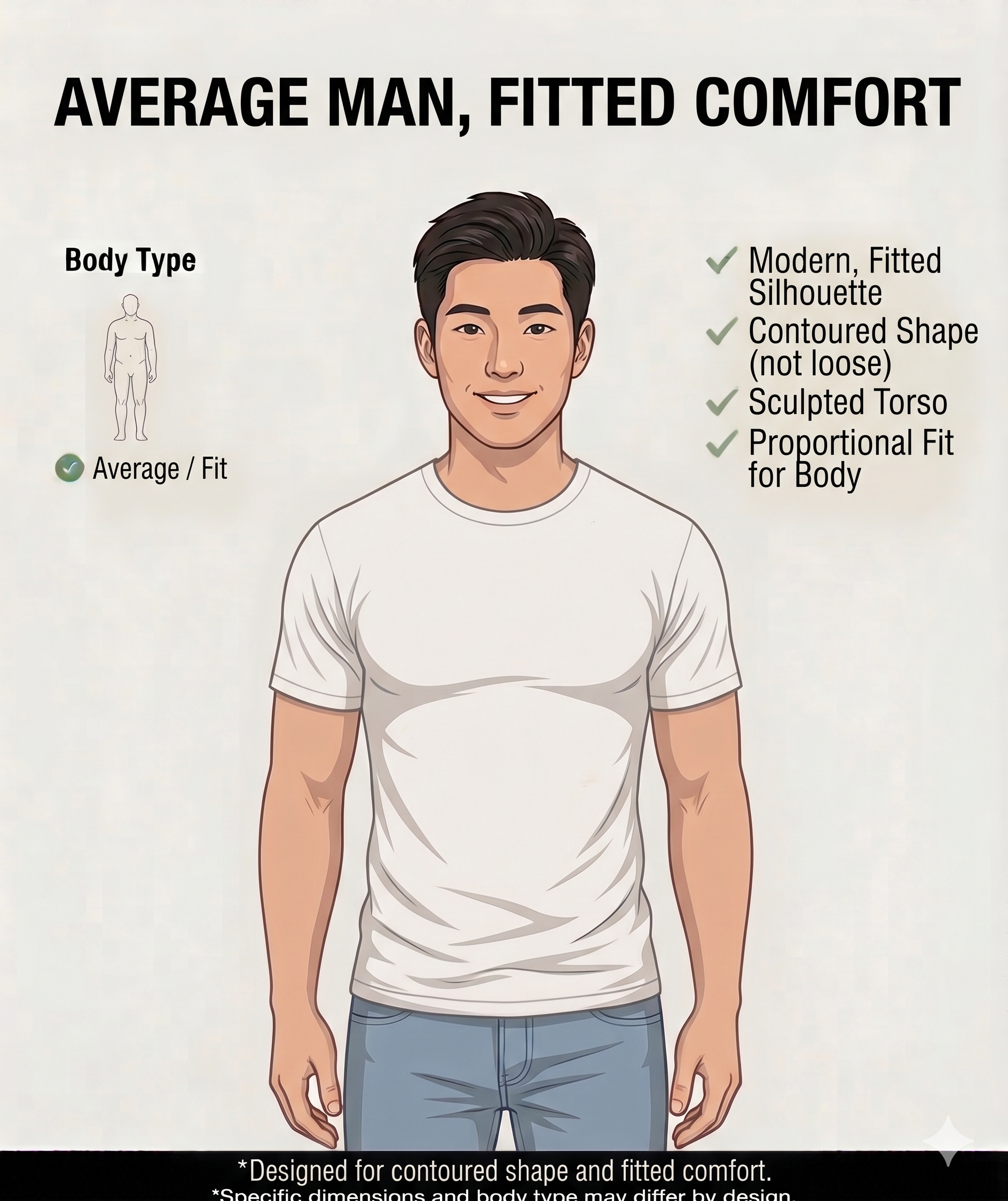 Average man wearing Size 2 — fitted look