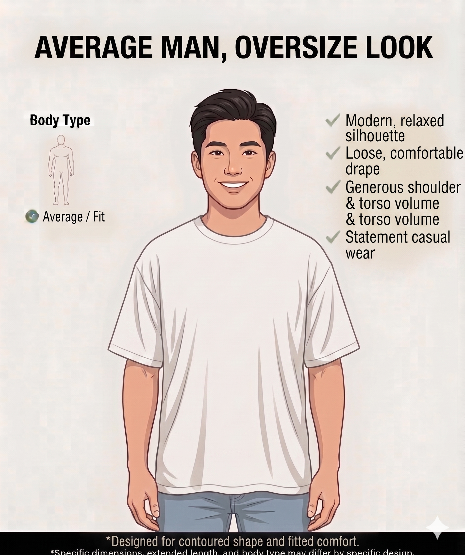 Average man wearing Size 4 — oversize look