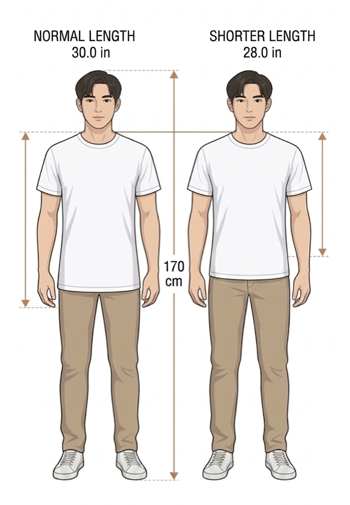Diagram showing the shorter hem length design principle that makes the wearer look taller